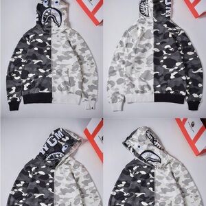Bape Split Half Camo Shark Zip Hoodie - Black & White